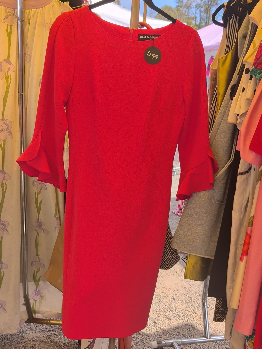 Karl Lagerfeld Vibrant Red Midi Dress with Flutter Sleeves